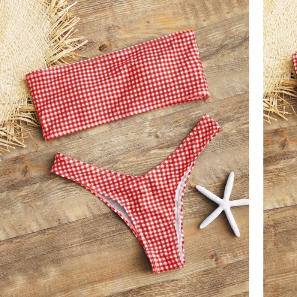 BRAND NEW!Plaid High Leg Bikini Strapless